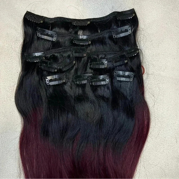 26 Inch Body Wave Black & Red Human hair Clip in Extensions - Picture 6 of 6